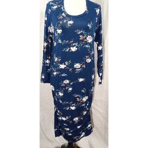 New! Time & True L/S Floral Navy Maternity Dress, S 4-6 Small Midi